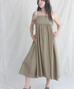 Black Crane Strap Dress Clay