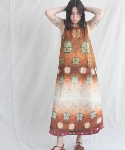 Anntian Deep Back Dress Panel Print M New Arrivals