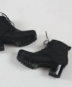 No.6 Shoes Lander Lace Up Shearling Boot On Mid Tread Double Black Aviator