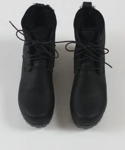 No.6 Shoes Lander Lace Up Shearling Boot On Mid Tread Double Black Aviator