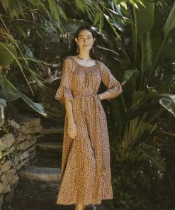 Natalie Martin Dresses Mesa Maxi Tan Polka Dot