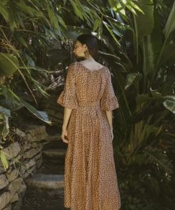 Natalie Martin Dresses Mesa Maxi Tan Polka Dot