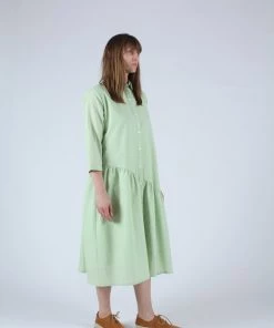 Wray Gathered Shirt Dress Celery Seersucker