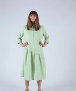 Wray Gathered Shirt Dress Celery Seersucker