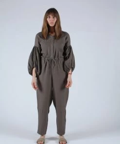 Black Crane Jumpsuits Balloon Sleeve Jumpsuit Grey