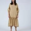 Black Crane Puff Dress Tan