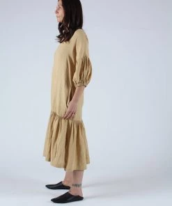 Black Crane Puff Dress Tan