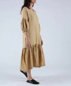 Black Crane Puff Dress Tan