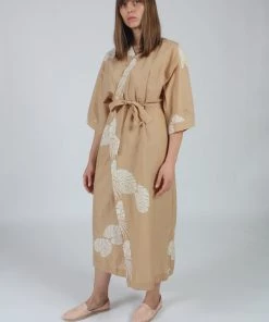 Natalie Martin Dresses Georgia Wrap Tan Monstera Batik