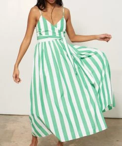 Mara Hoffman Alma Dress Green And White Stripe